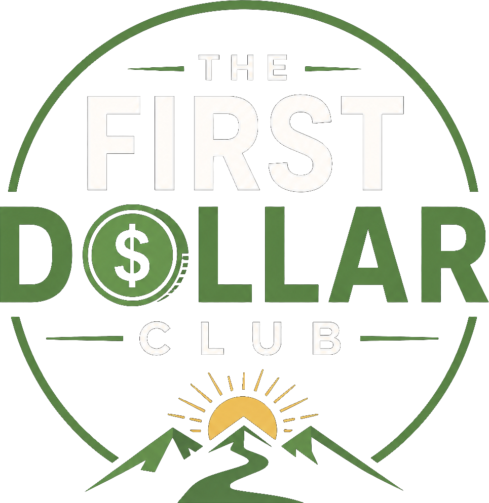 The First Dollar Club logo — a coin, sunrise, and mountains